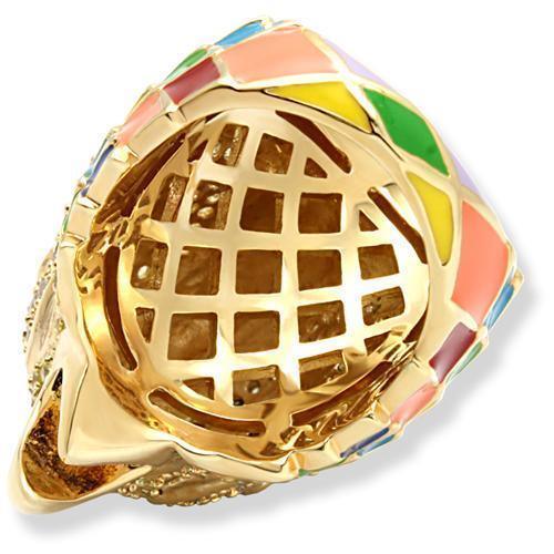 Gold Brass Ring with AAA Grade CZ in Multi Color Size 7