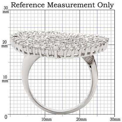 0W146 - Rhodium Brass Ring with AAA Grade CZ  in Clear