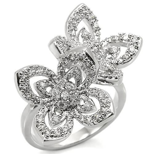 Rhodium Brass Ring with AAA Grade CZ in Clear Size 9