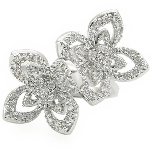 Rhodium Brass Ring with AAA Grade CZ in Clear Size 9