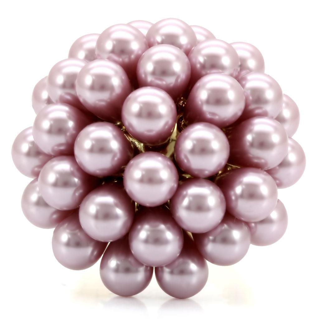 Gold Brass Ring with Synthetic Pearl in Light Amethyst Size 7