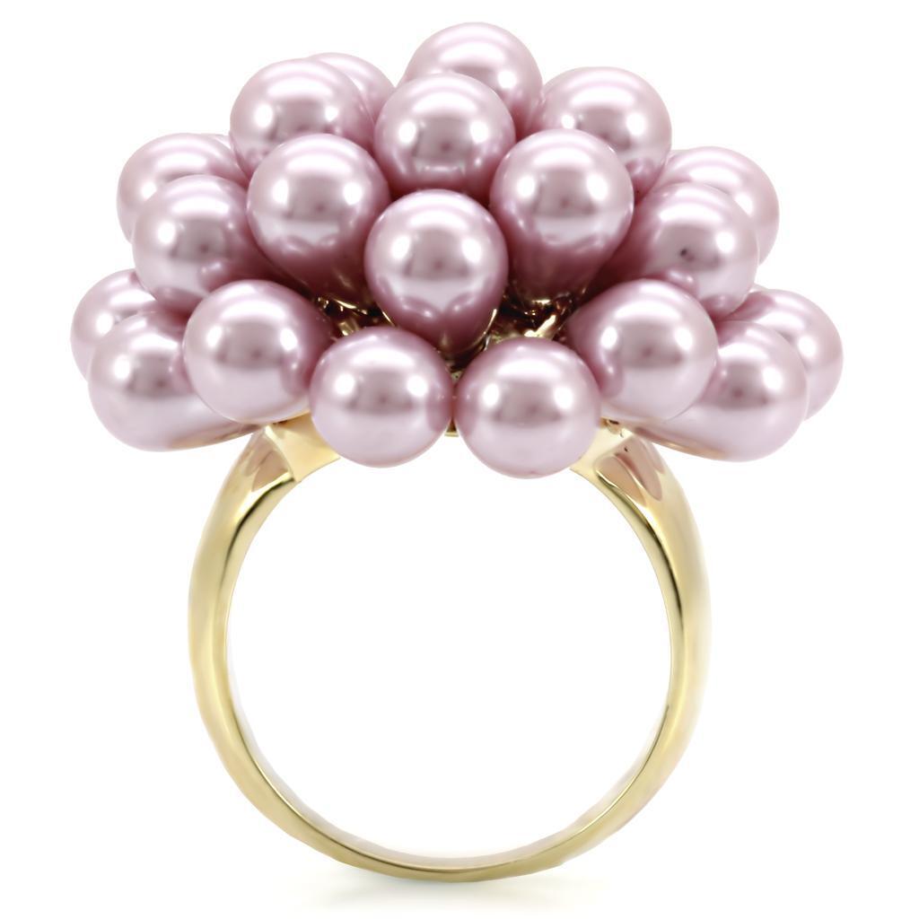 Gold Brass Ring with Synthetic Pearl in Light Amethyst Size 7