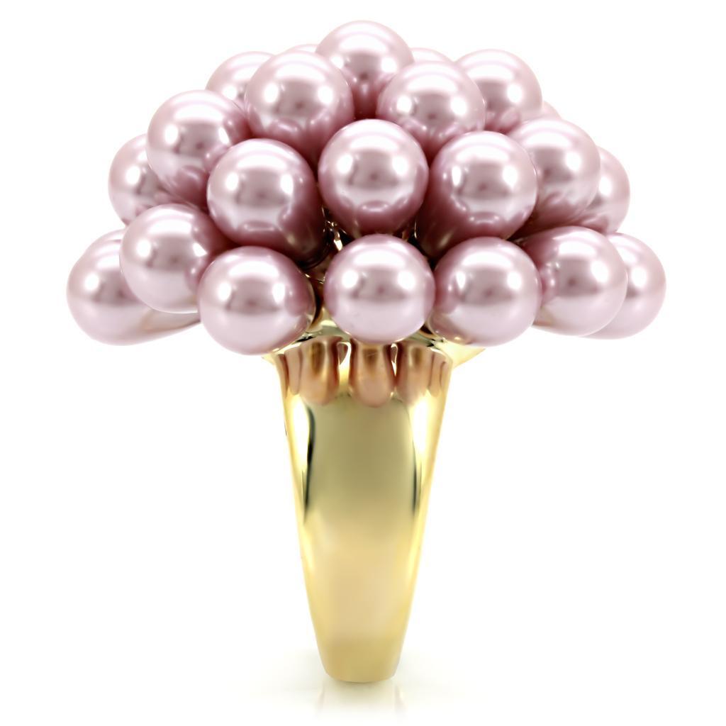 Gold Brass Ring with Synthetic Pearl in Light Amethyst Size 7