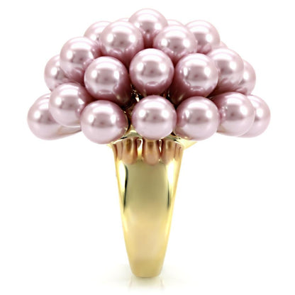 Gold Brass Ring with Synthetic Pearl in Light Amethyst Size 7