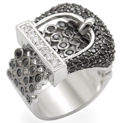 Rhodium + Ruthenium Brass Ring with AAA Grade CZ in Black Diamond Size 6