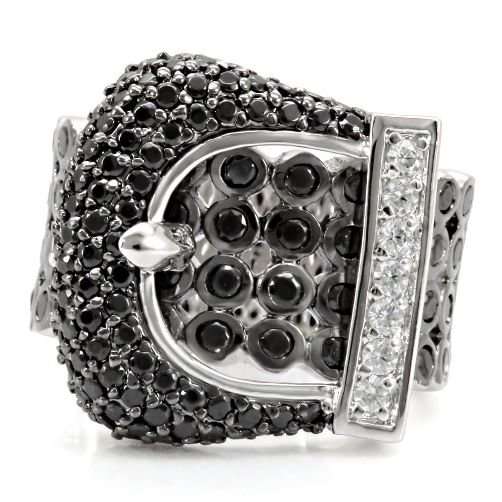 Rhodium + Ruthenium Brass Ring with AAA Grade CZ in Black Diamond Size 6
