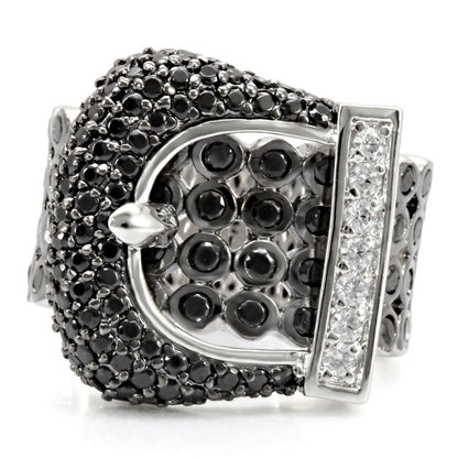 Rhodium + Ruthenium Brass Ring with AAA Grade CZ in Black Diamond Size 6