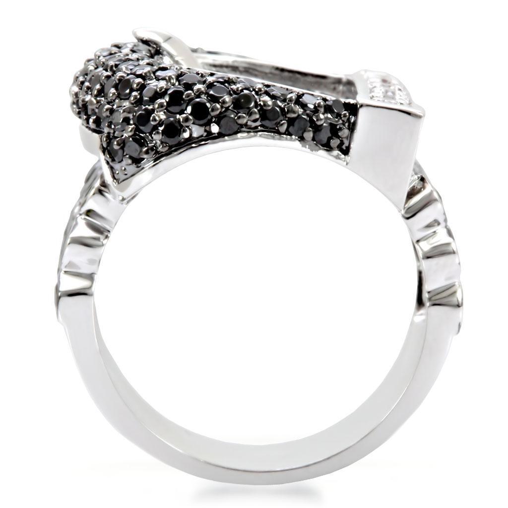 Rhodium + Ruthenium Brass Ring with AAA Grade CZ in Black Diamond Size 6