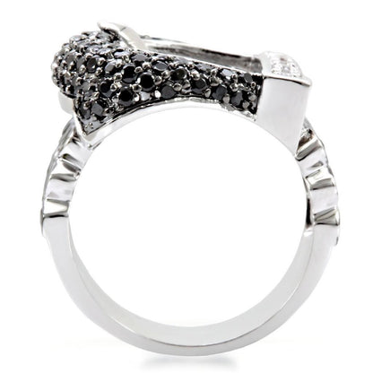 Rhodium + Ruthenium Brass Ring with AAA Grade CZ in Black Diamond Size 6