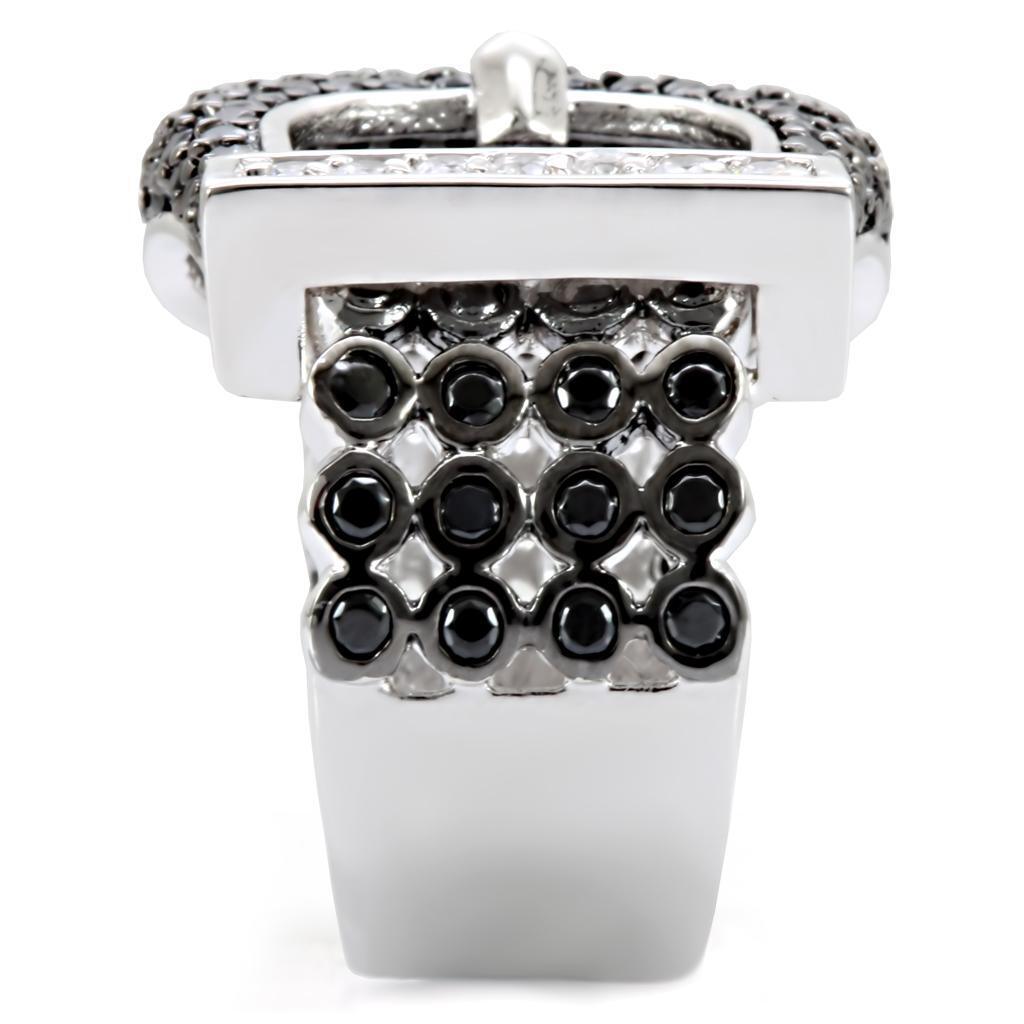 Rhodium + Ruthenium Brass Ring with AAA Grade CZ in Black Diamond Size 6