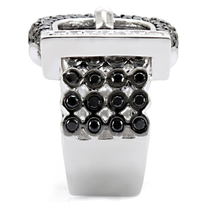 Rhodium + Ruthenium Brass Ring with AAA Grade CZ in Black Diamond Size 6