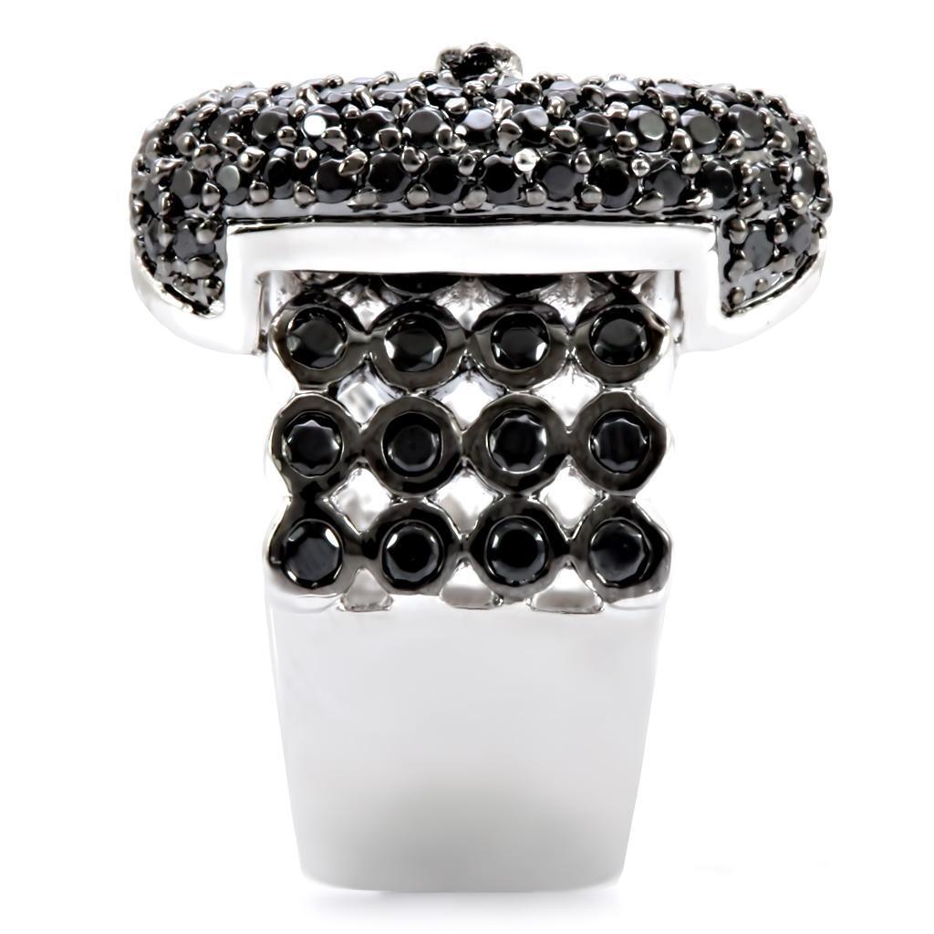 Rhodium + Ruthenium Brass Ring with AAA Grade CZ in Black Diamond Size 6