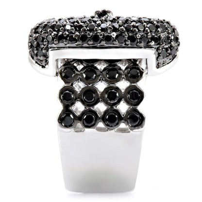 Rhodium + Ruthenium Brass Ring with AAA Grade CZ in Black Diamond Size 6