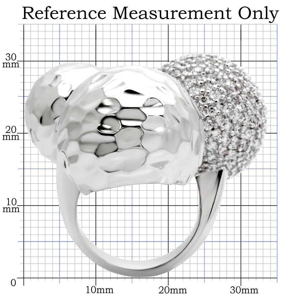 0W121 - Rhodium Brass Ring with AAA Grade CZ in Clear Size 7
