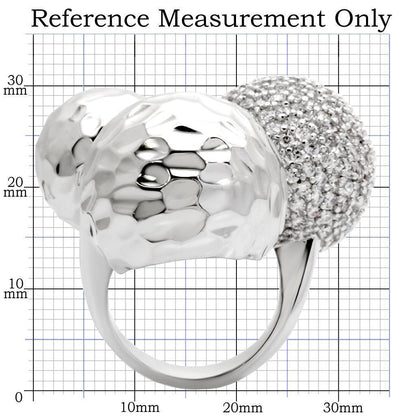 0W121 - Rhodium Brass Ring with AAA Grade CZ in Clear Size 7
