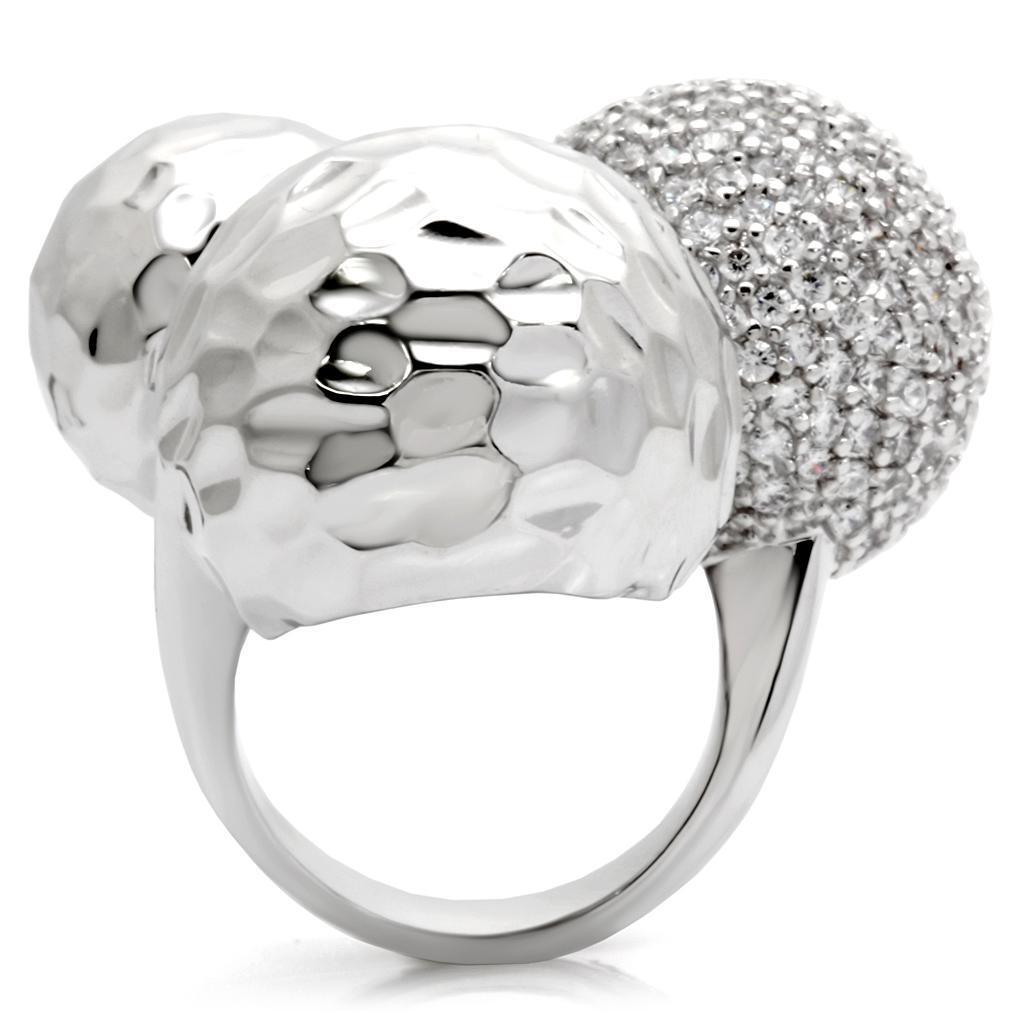 0W121 - Rhodium Brass Ring with AAA Grade CZ in Clear Size 7