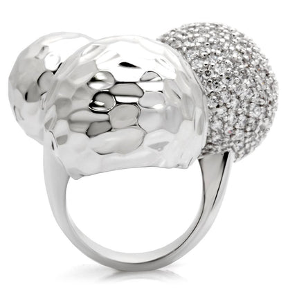0W121 - Rhodium Brass Ring with AAA Grade CZ in Clear Size 7