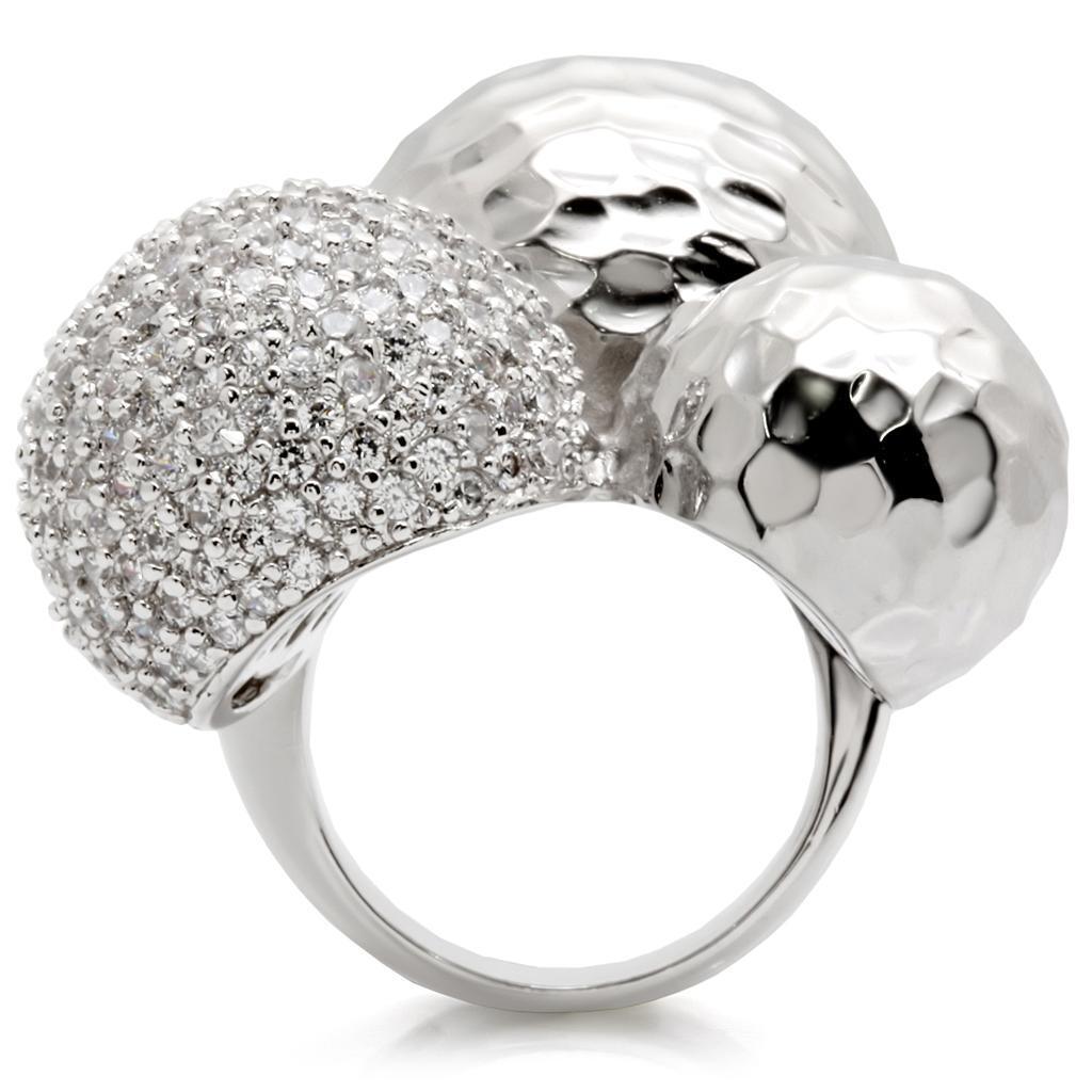 0W121 - Rhodium Brass Ring with AAA Grade CZ in Clear Size 7
