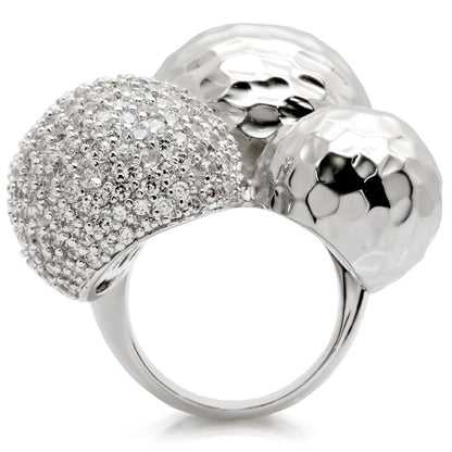 0W121 - Rhodium Brass Ring with AAA Grade CZ in Clear Size 7