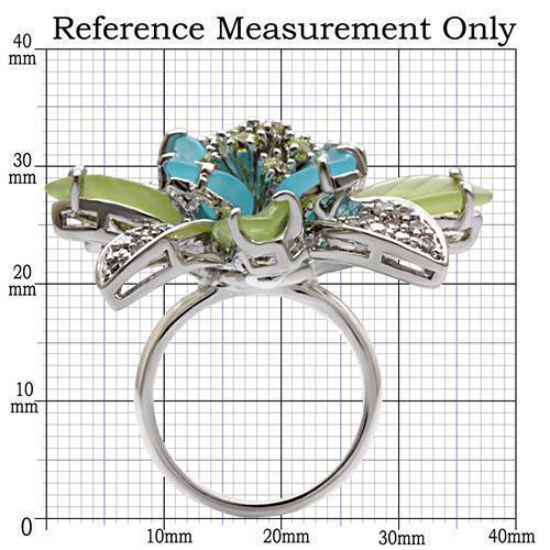 Rhodium Brass Ring with Synthetic Glass in Multi Color Size 5