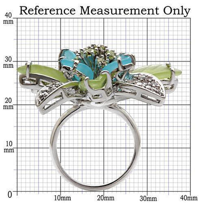 Rhodium Brass Ring with Synthetic Glass in Multi Color Size 5