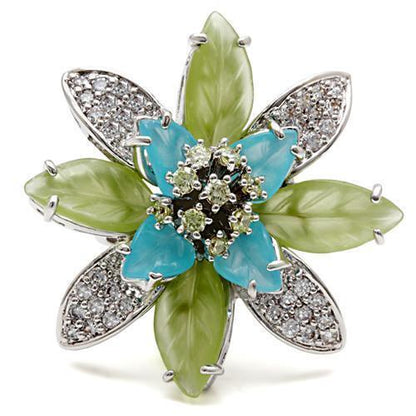 Rhodium Brass Ring with Synthetic Glass in Multi Color Size 5