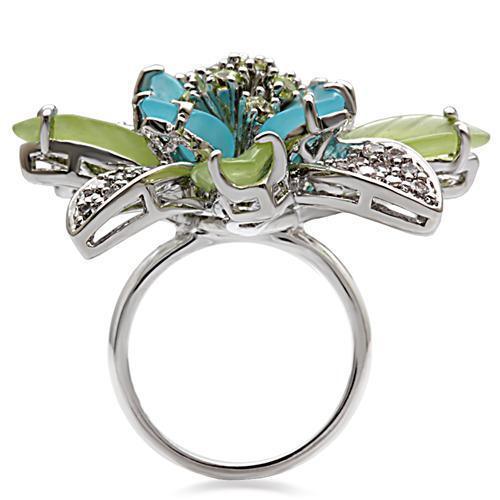 Rhodium Brass Ring with Synthetic Glass in Multi Color Size 5