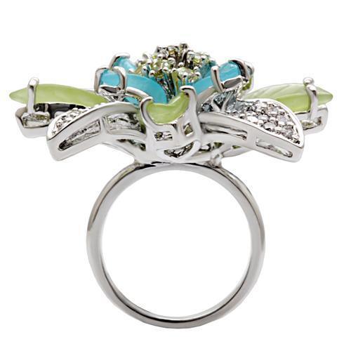 Rhodium Brass Ring with Synthetic Glass in Multi Color Size 5