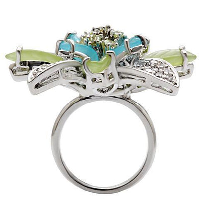Rhodium Brass Ring with Synthetic Glass in Multi Color Size 5