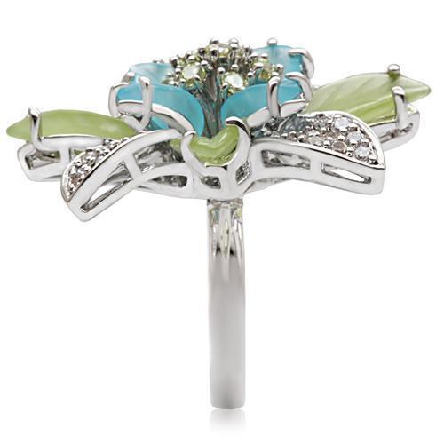 Rhodium Brass Ring with Synthetic Glass in Multi Color Size 5