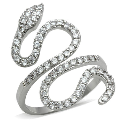 3W138 - Rhodium Brass Ring with AAA Grade CZ  in Clear