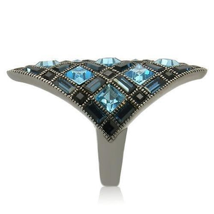 Ruthenium Brass Ring with Top Grade Crystal in Sea Blue