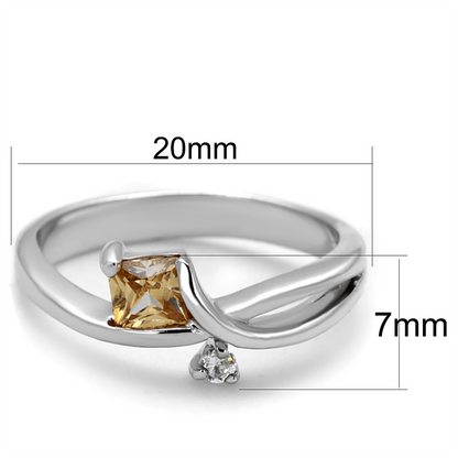Rhodium Brass Ring with AAA Grade CZ  in Champagne
