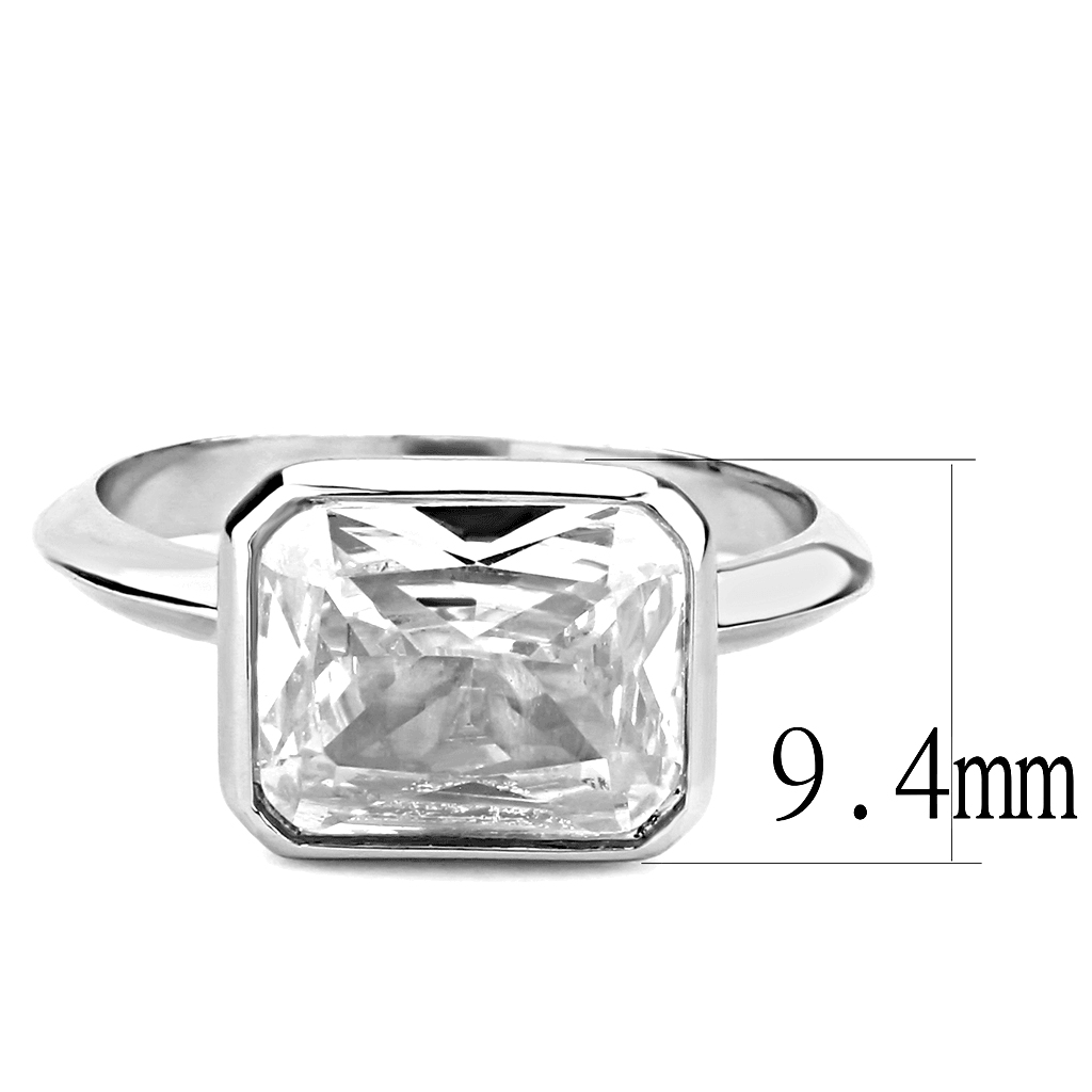 3W1488 - Rhodium Brass Ring with AAA Grade CZ  in Clear