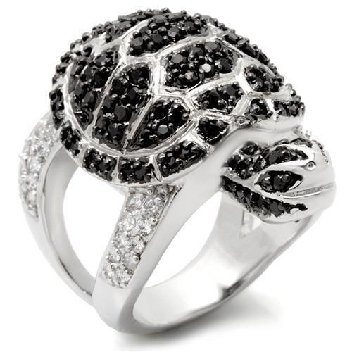 Rhodium + Ruthenium Brass Ring with AAA Grade CZ  in Jet Size 6