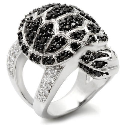 Rhodium + Ruthenium Brass Ring with AAA Grade CZ  in Jet Size 6
