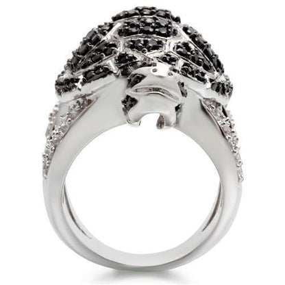 Rhodium + Ruthenium Brass Ring with AAA Grade CZ  in Jet Size 6
