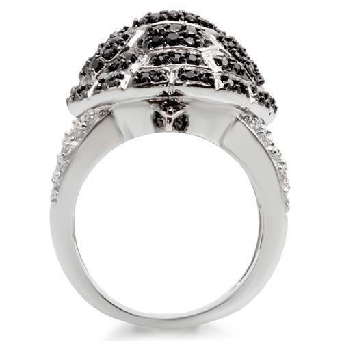 Rhodium + Ruthenium Brass Ring with AAA Grade CZ  in Jet Size 6