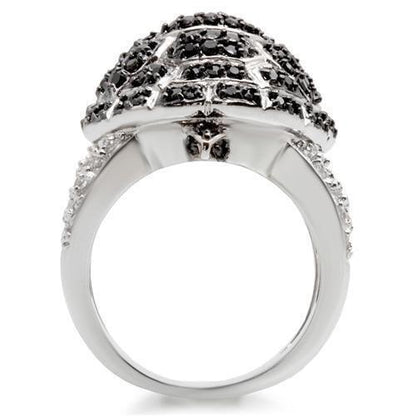 Rhodium + Ruthenium Brass Ring with AAA Grade CZ  in Jet Size 6