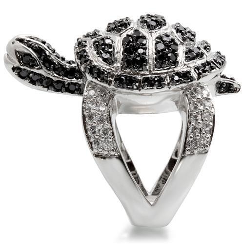 Rhodium + Ruthenium Brass Ring with AAA Grade CZ  in Jet Size 6