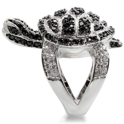 Rhodium + Ruthenium Brass Ring with AAA Grade CZ  in Jet Size 6