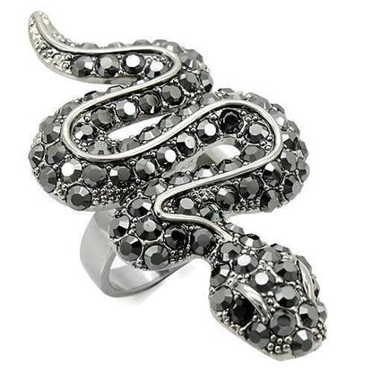 Ruthenium Brass Ring with Top Grade Crystal in Jet Size 7