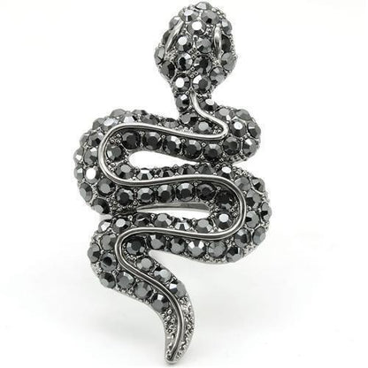 Ruthenium Brass Ring with Top Grade Crystal in Jet Size 7