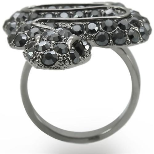 Ruthenium Brass Ring with Top Grade Crystal in Jet Size 7