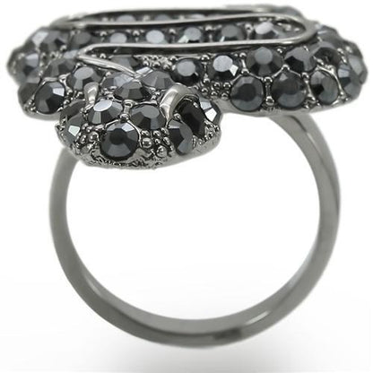 Ruthenium Brass Ring with Top Grade Crystal in Jet Size 7