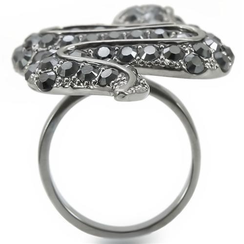 Ruthenium Brass Ring with Top Grade Crystal in Jet Size 7