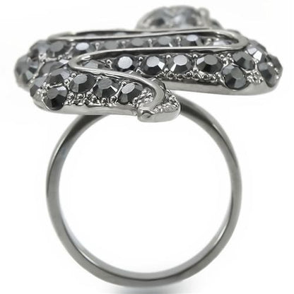 Ruthenium Brass Ring with Top Grade Crystal in Jet Size 7