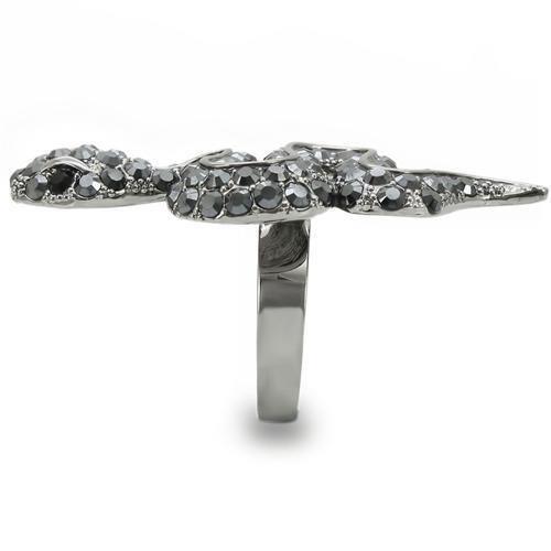 Ruthenium Brass Ring with Top Grade Crystal in Jet Size 7
