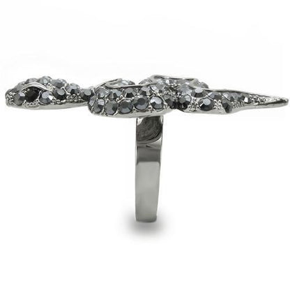 Ruthenium Brass Ring with Top Grade Crystal in Jet Size 7