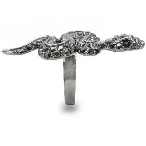 Ruthenium Brass Ring with Top Grade Crystal in Jet Size 7